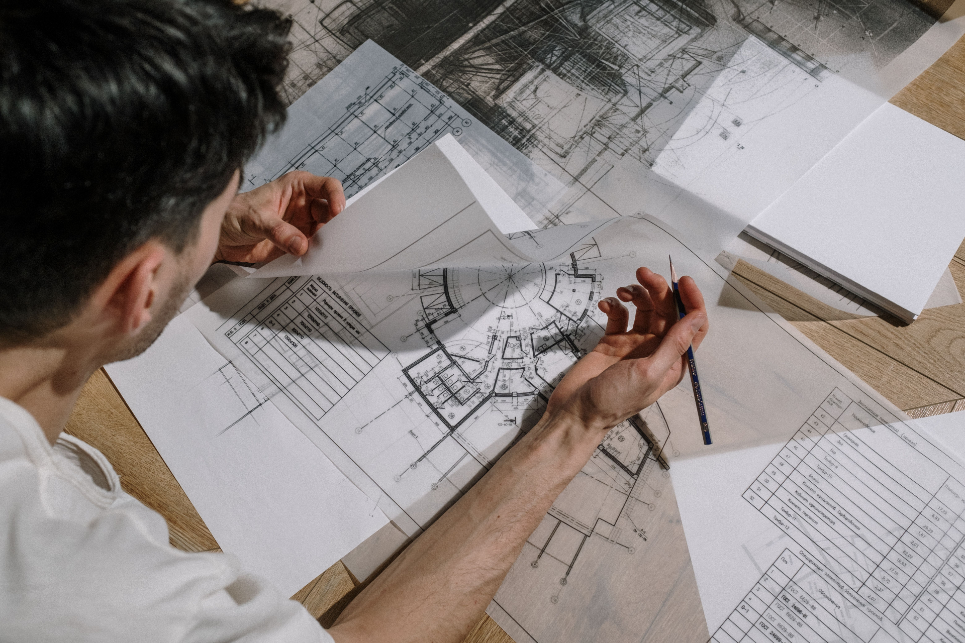 Architect reviewing drawings
